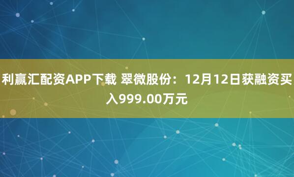 利赢汇配资APP下载 翠微股份：12月12日获融资买入999.00万元